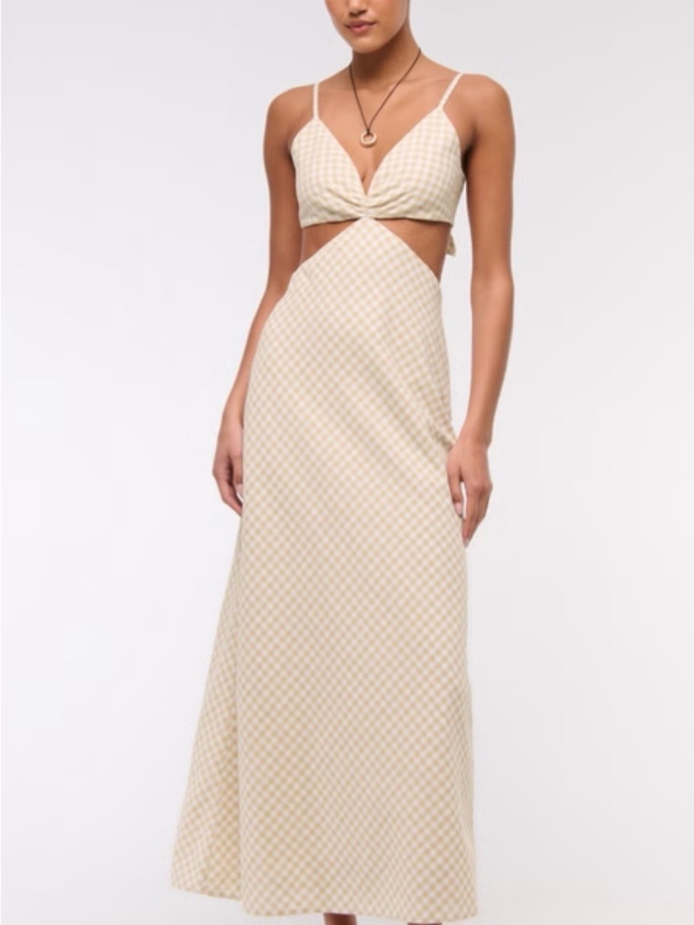 Abercrombie & Fitch Cream Gingham Cutout Maxi Dress